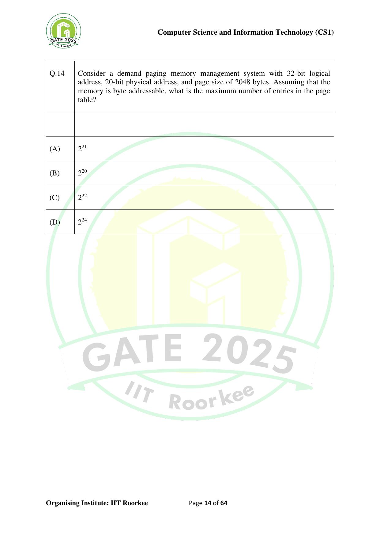 GATE 2025 Computer Science and Information Technology (CS-1) (Forenoon) Question Paper - Page 14