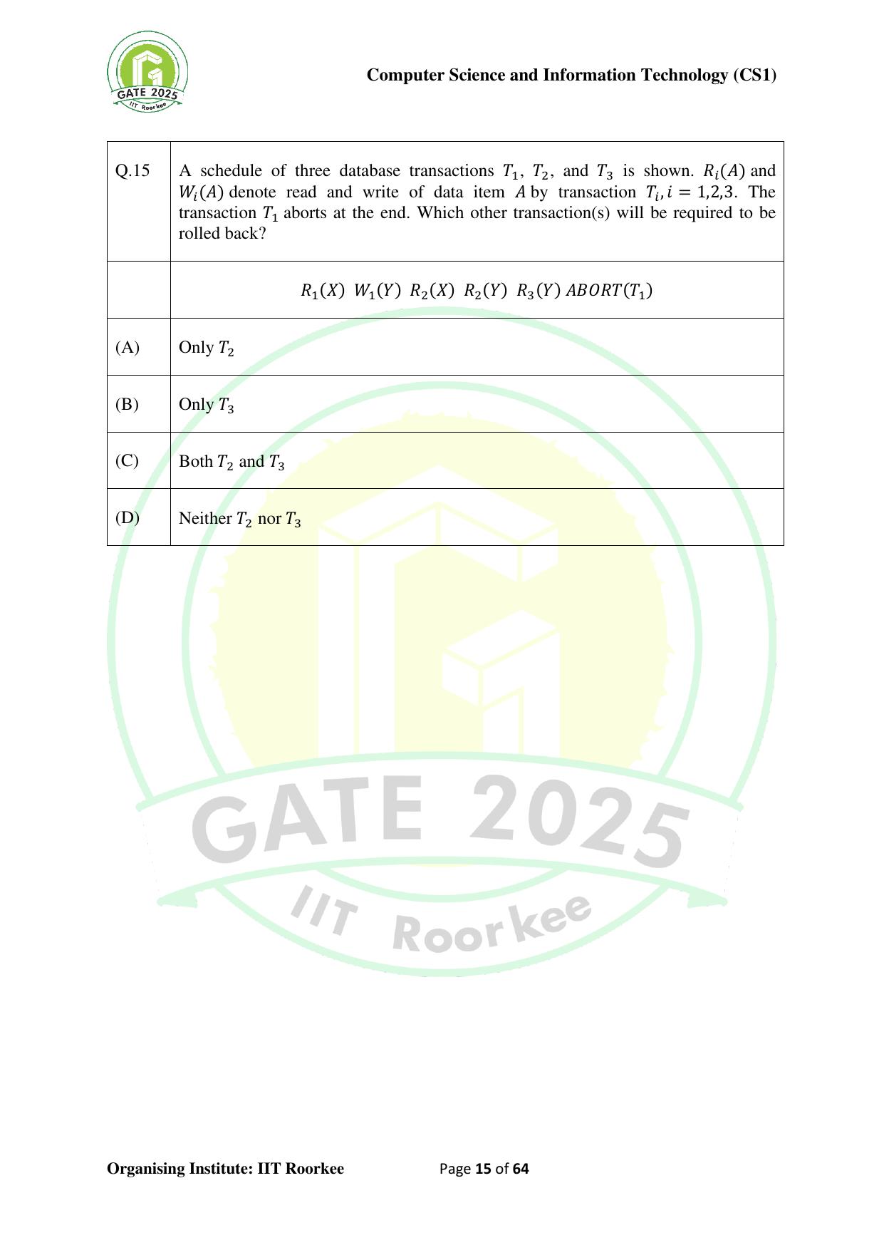 GATE 2025 Computer Science and Information Technology (CS-1) (Forenoon) Question Paper - Page 15