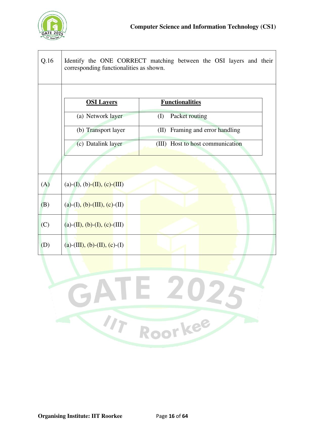 GATE 2025 Computer Science and Information Technology (CS-1) (Forenoon) Question Paper - Page 16