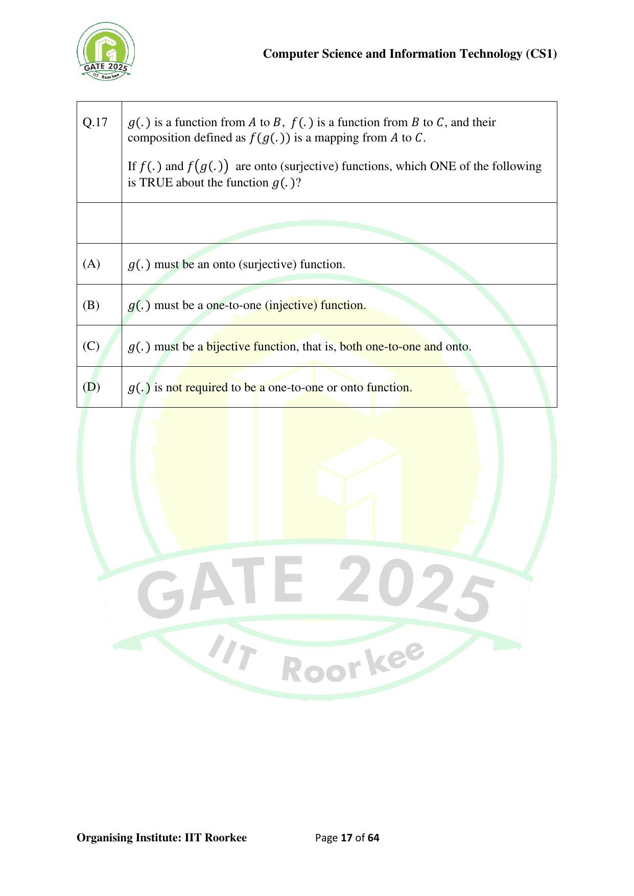 GATE 2025 Computer Science and Information Technology (CS-1) (Forenoon) Question Paper - Page 17