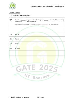 GATE 2025 Computer Science and Information Technology (CS-1) (Forenoon) Question Paper