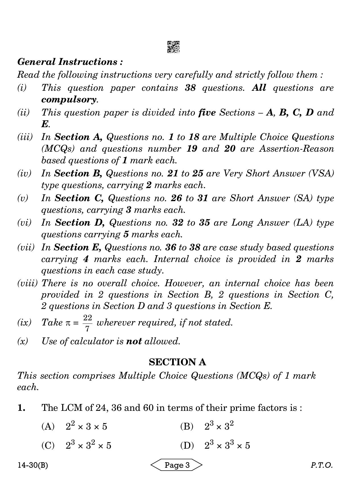 CBSE Class 10 Mathematics Standard 2024 Question Paper - Page 3