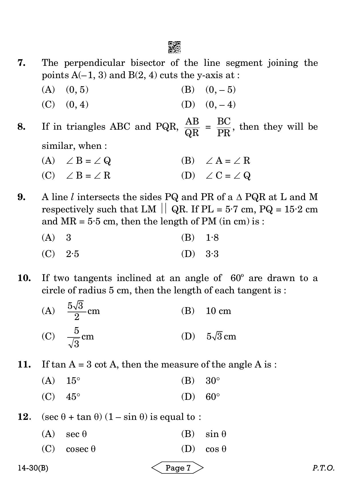 CBSE Class 10 Mathematics Standard 2024 Question Paper - Page 7