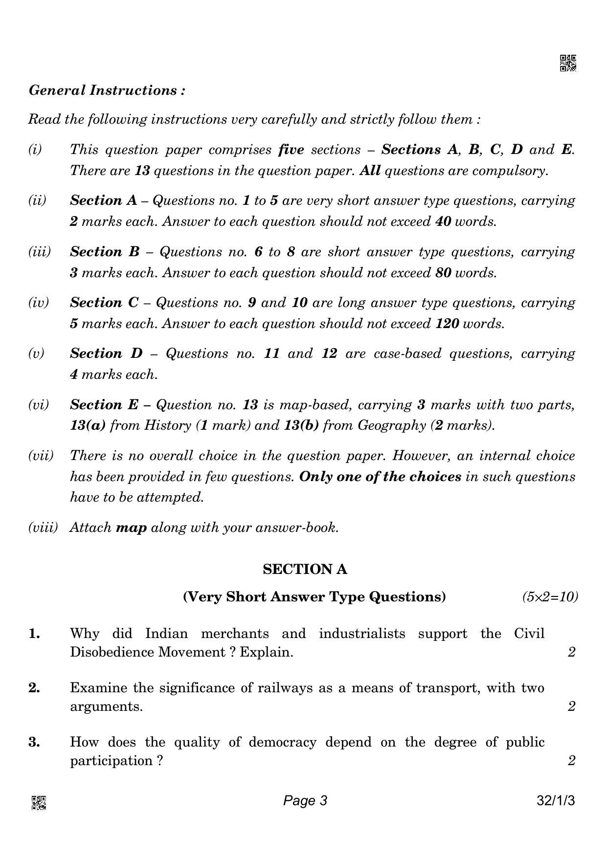 CBSE Class 10 32-1-3 Social Science 2022 Question Paper - Page 3