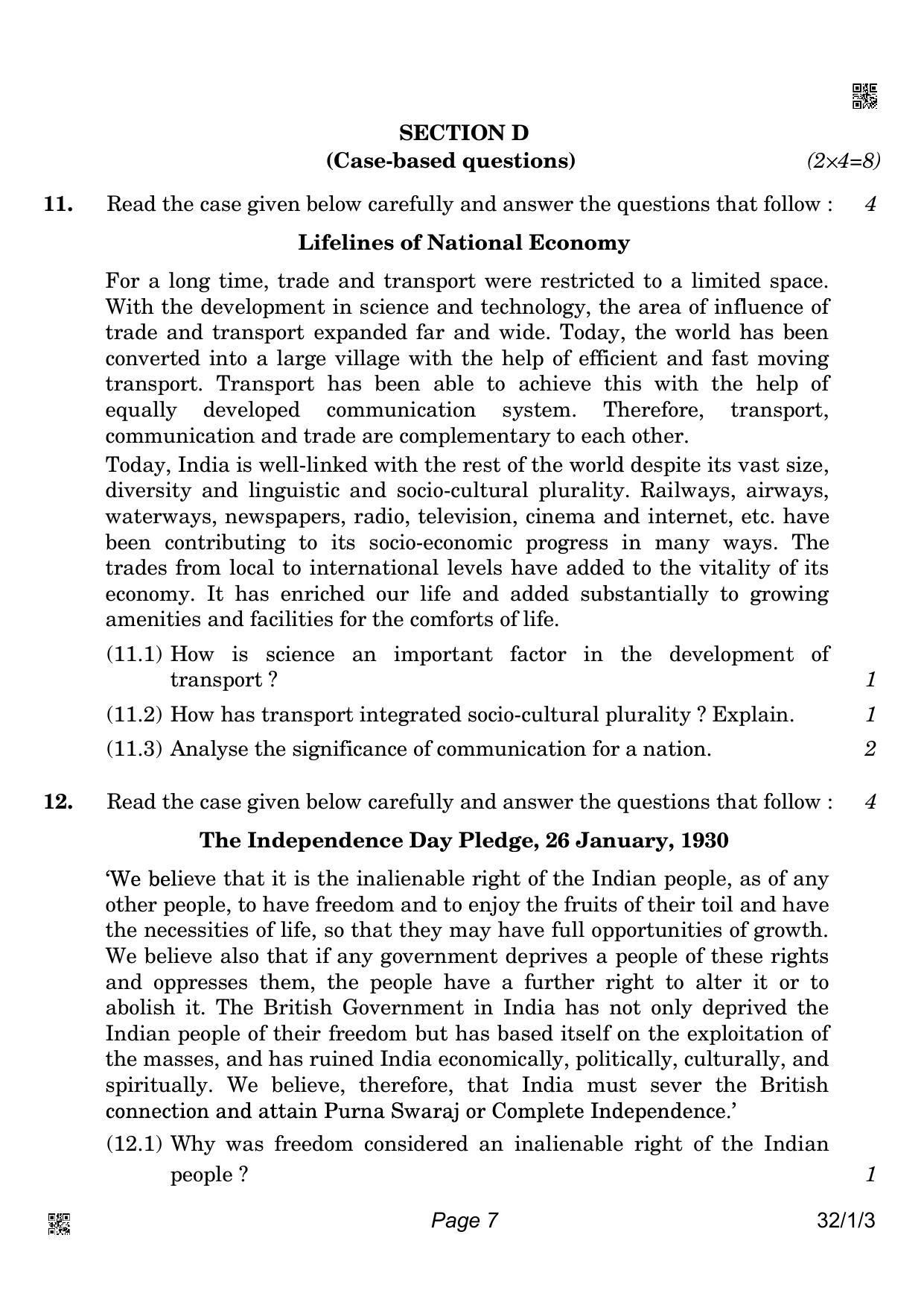 CBSE Class 10 32-1-3 Social Science 2022 Question Paper - Page 7