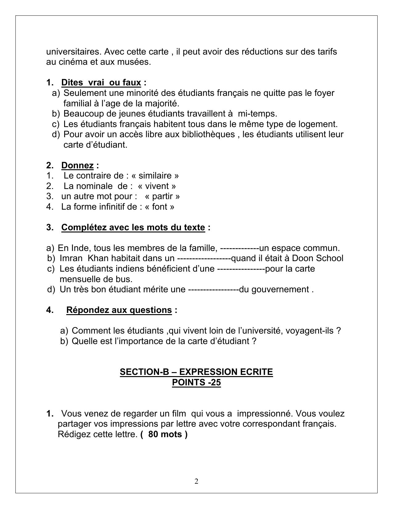 CBSE Worksheets for Class 10 French Assignment 9 - Page 2