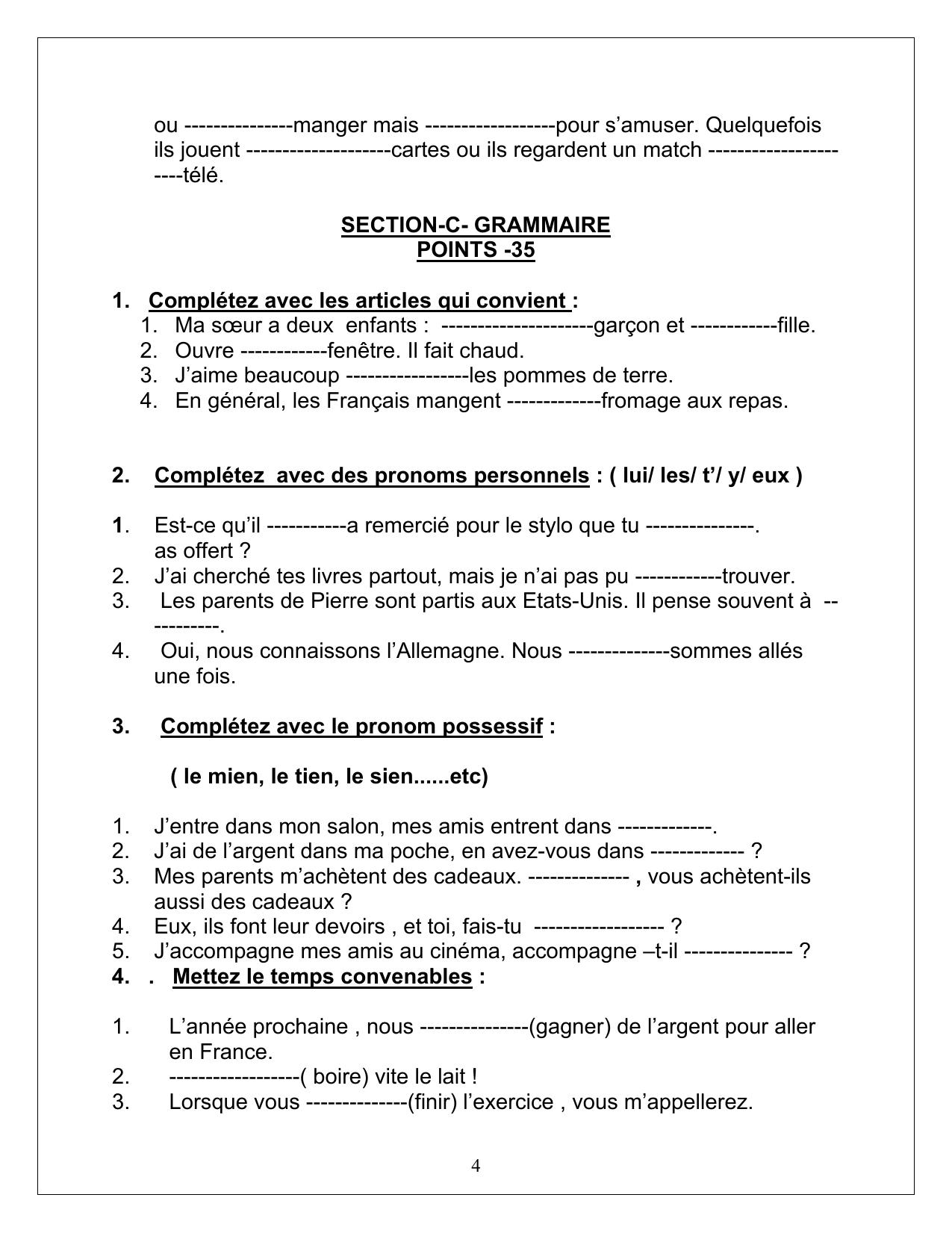 CBSE Worksheets for Class 10 French Assignment 9 - Page 4