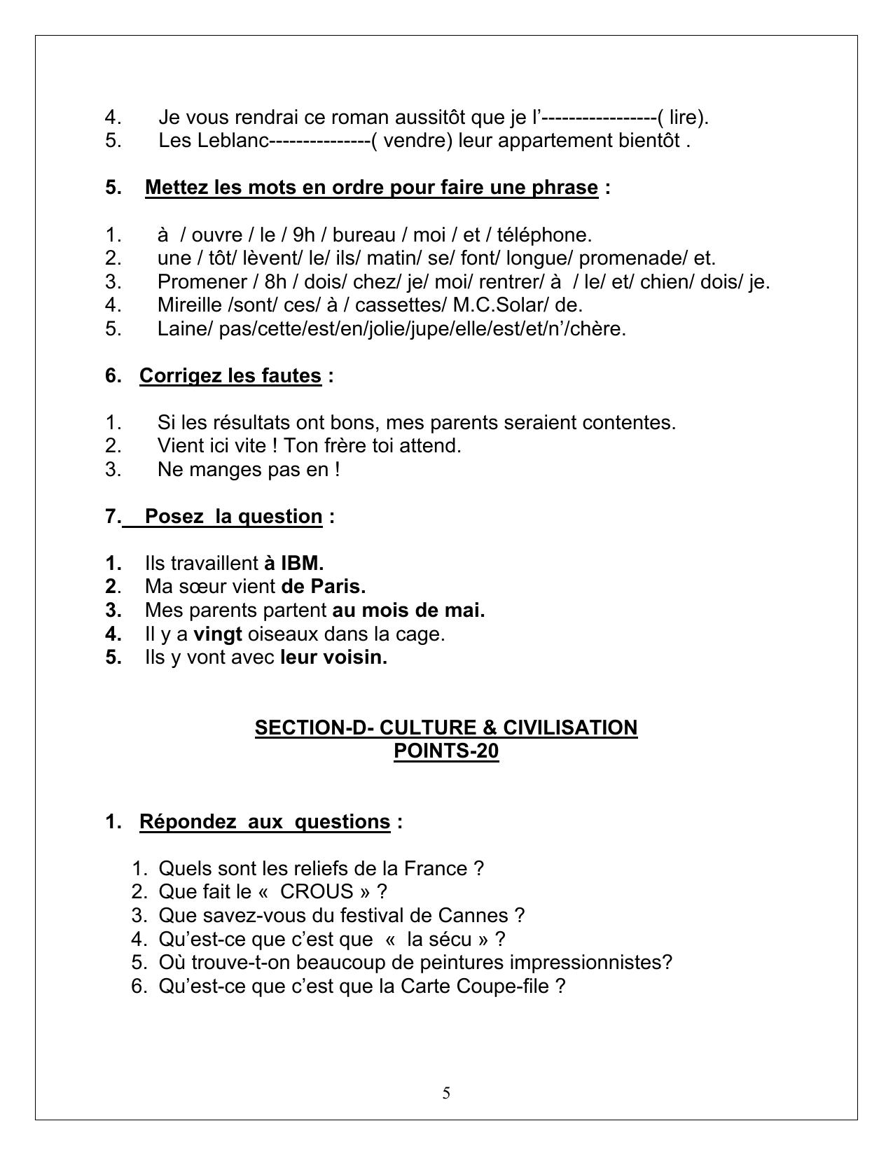 CBSE Worksheets for Class 10 French Assignment 9 - Page 5