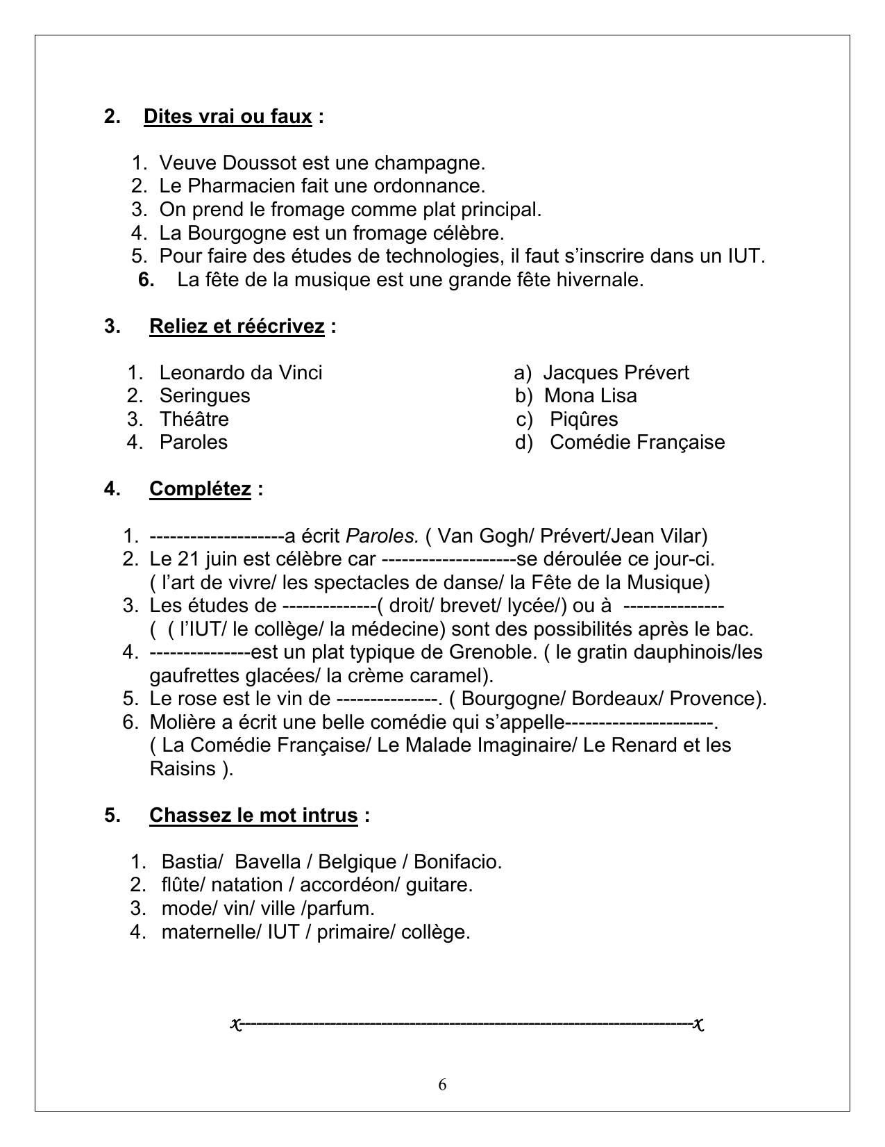CBSE Worksheets for Class 10 French Assignment 9 - Page 6