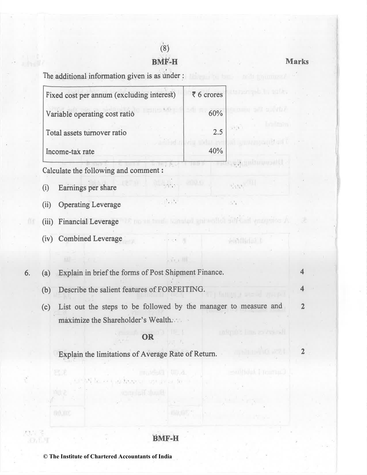 CA Inter Jul 2021 Question Paper - Paper 8 – Financial Management & Economics for Finance - Page 8