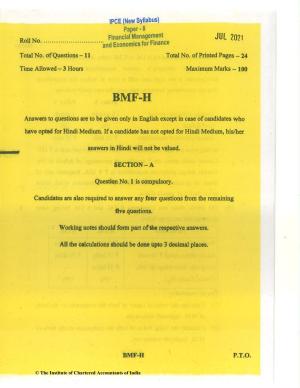 CA Inter Jul 2021 Question Paper - Paper 8 – Financial Management & Economics for Finance