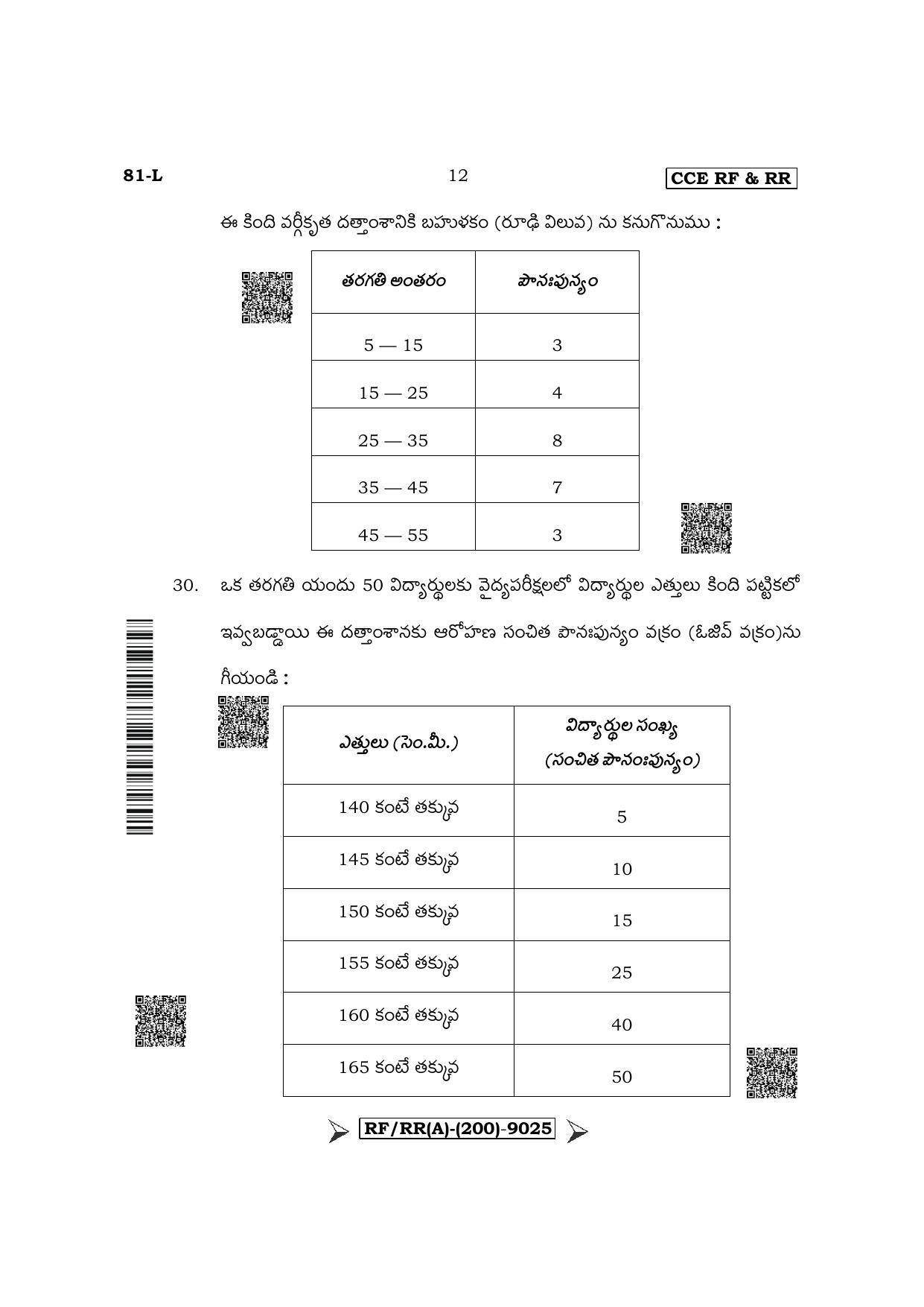 Karnataka SSLC Mathematics - Telugu Medium Question Paper 2022 (A Version) - Page 12