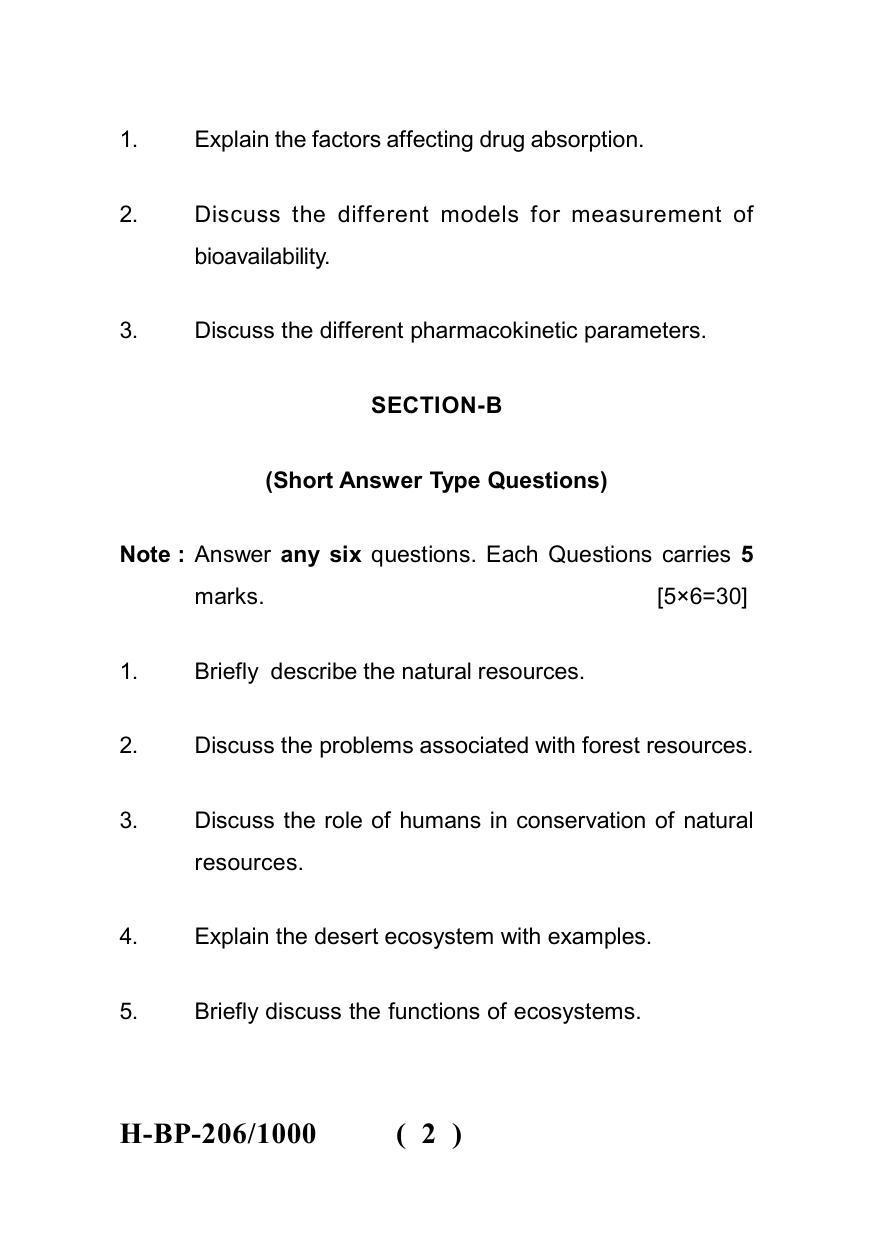 Sarguja University Question Paper July-2022 : Bachelor Of Pharmacy(Sem.-II) Environmental Sciences Paper 1 - Page 2