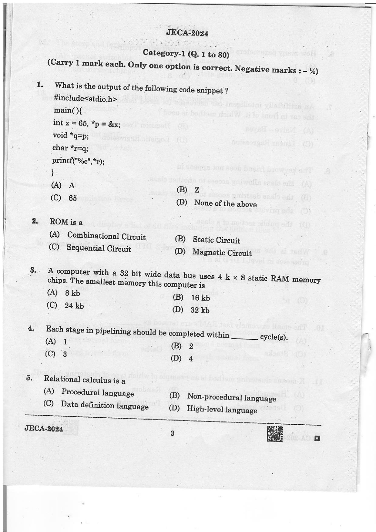 WB JECA 2024 Question Paper - Page 3
