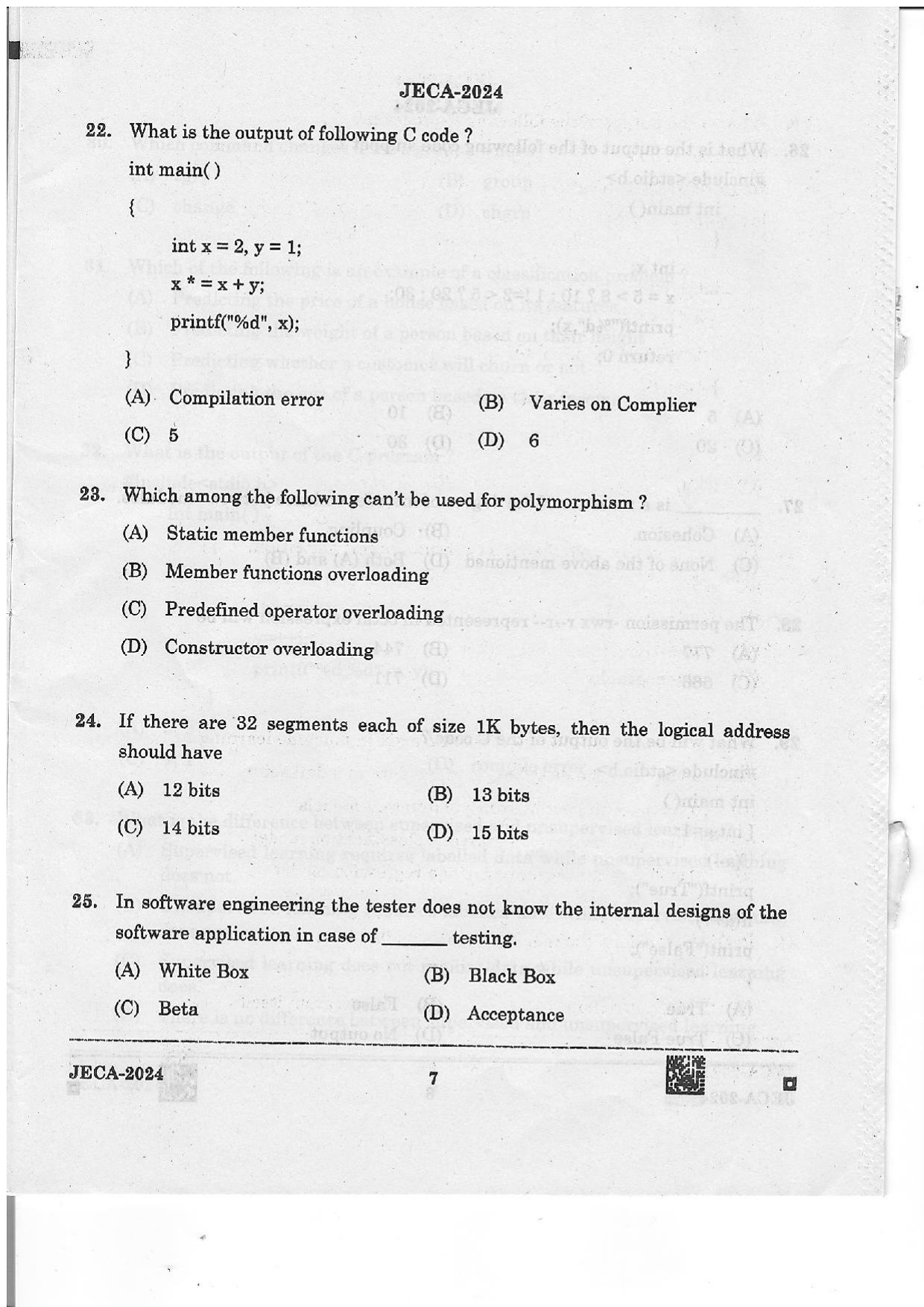 WB JECA 2024 Question Paper - Page 7