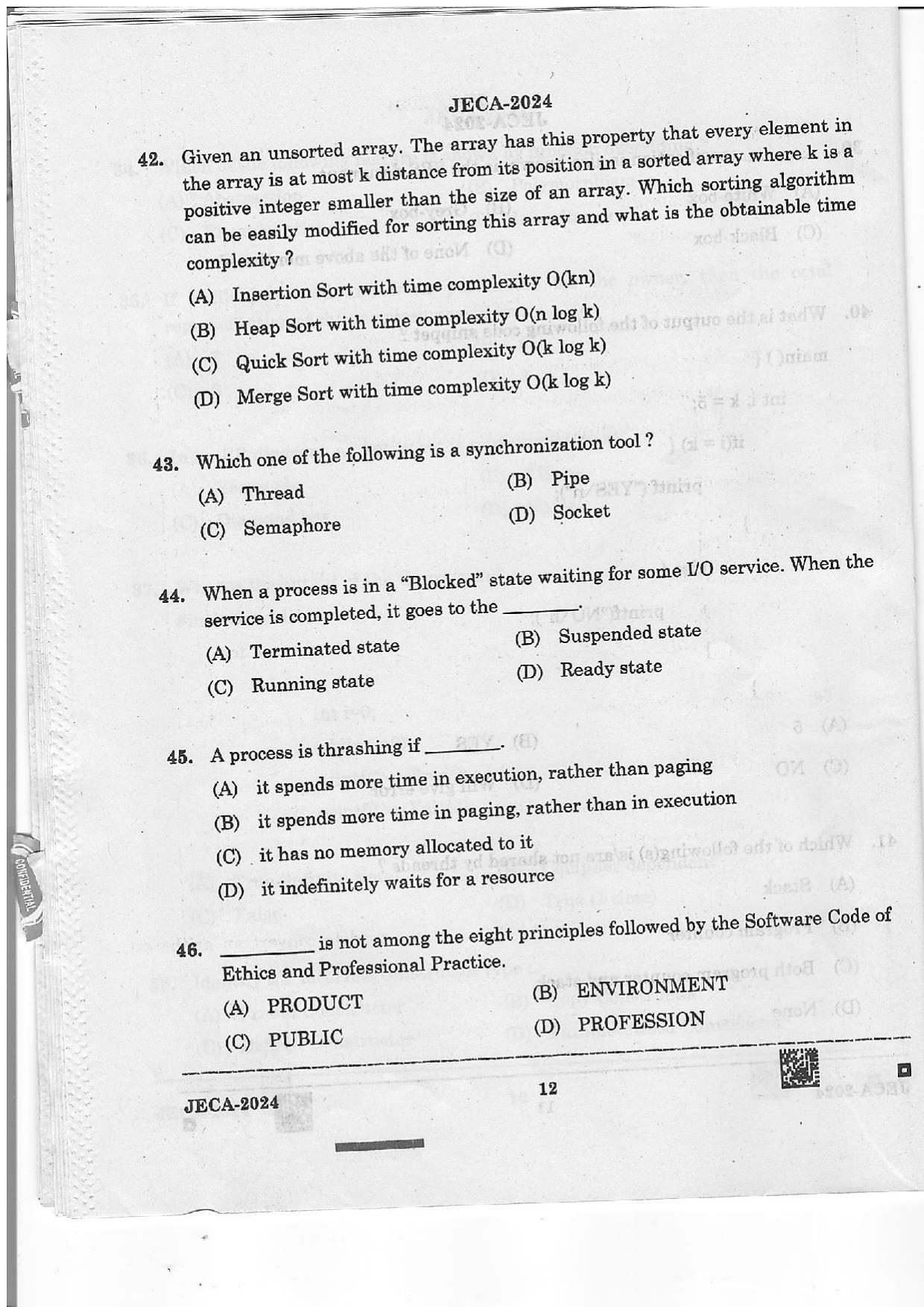 WB JECA 2024 Question Paper - Page 12