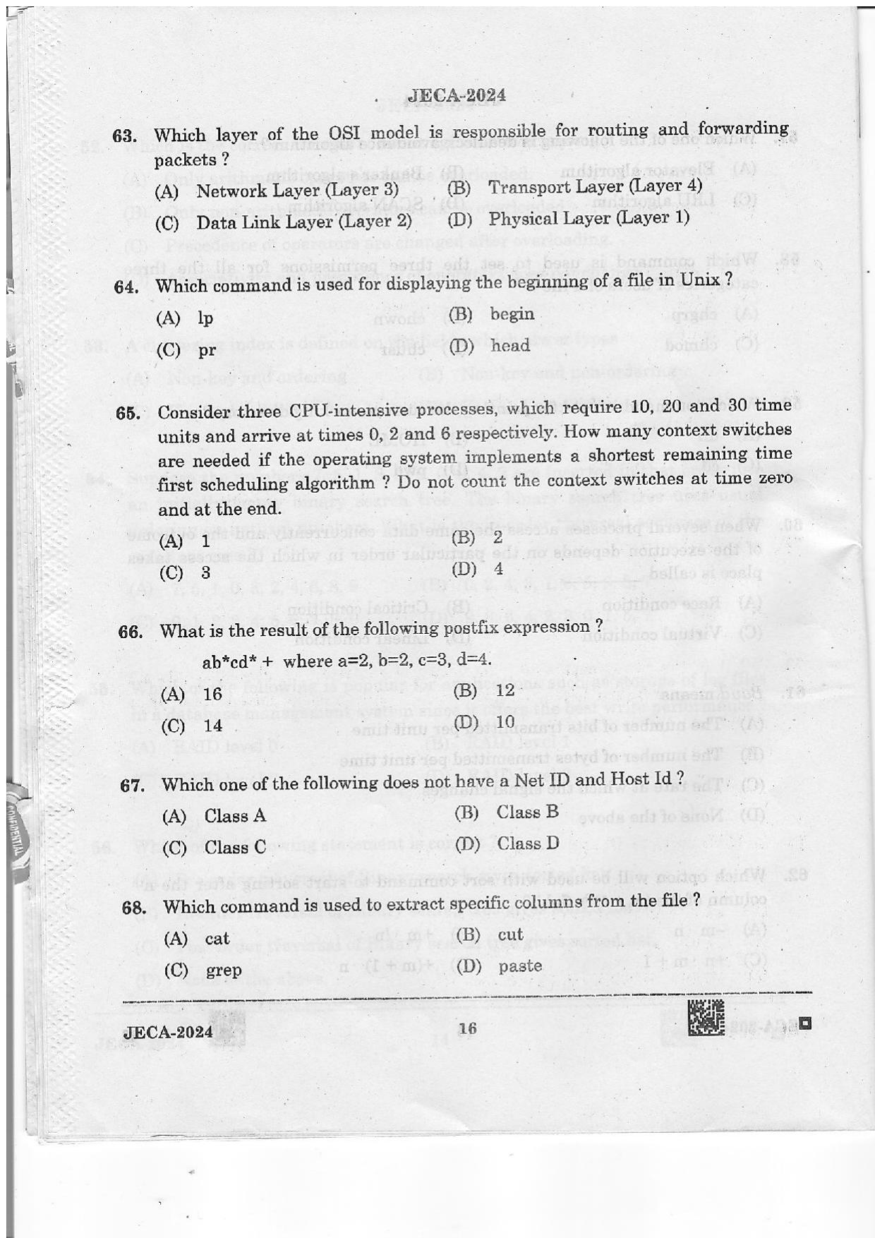 WB JECA 2024 Question Paper - Page 16