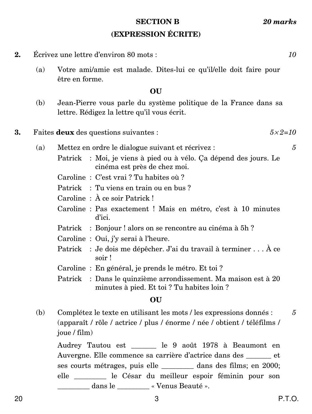 CBSE Class 10 20 FRENCH 2019 Question Paper - Page 3