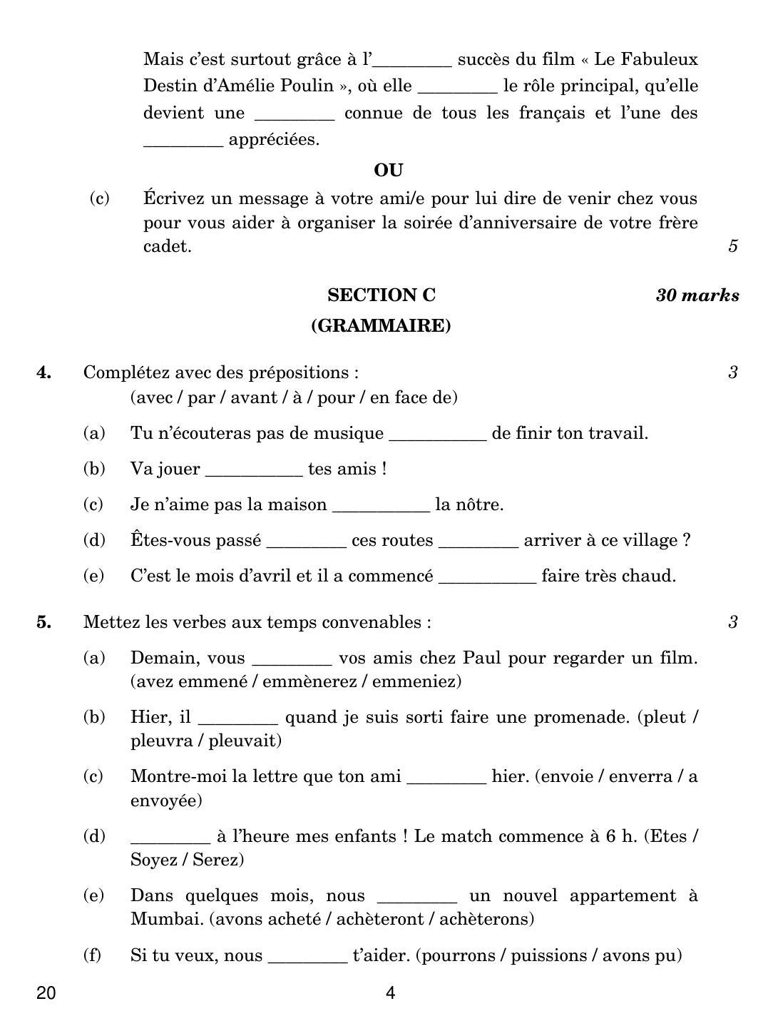 CBSE Class 10 20 FRENCH 2019 Question Paper - Page 4