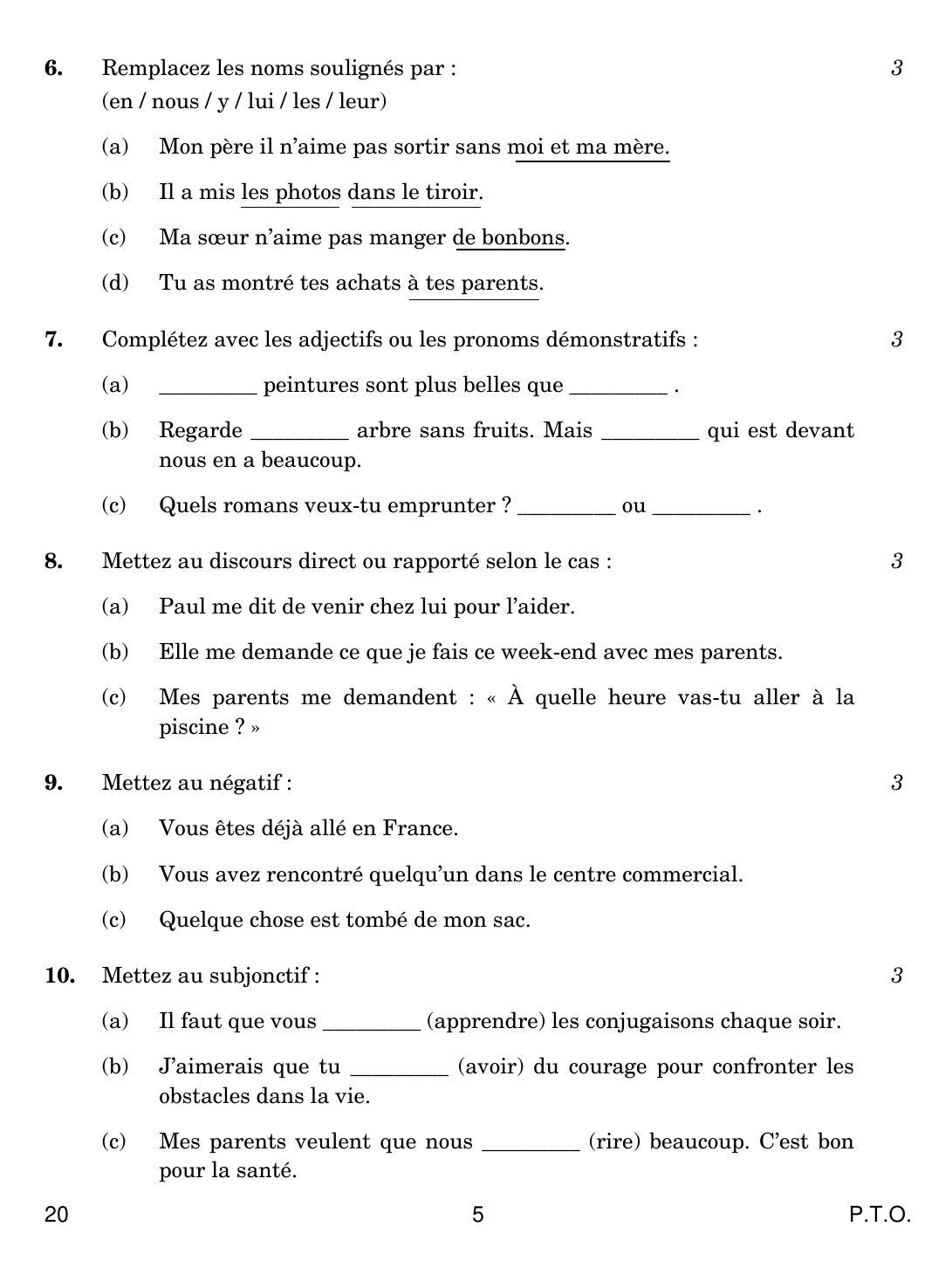 CBSE Class 10 20 FRENCH 2019 Question Paper - Page 5