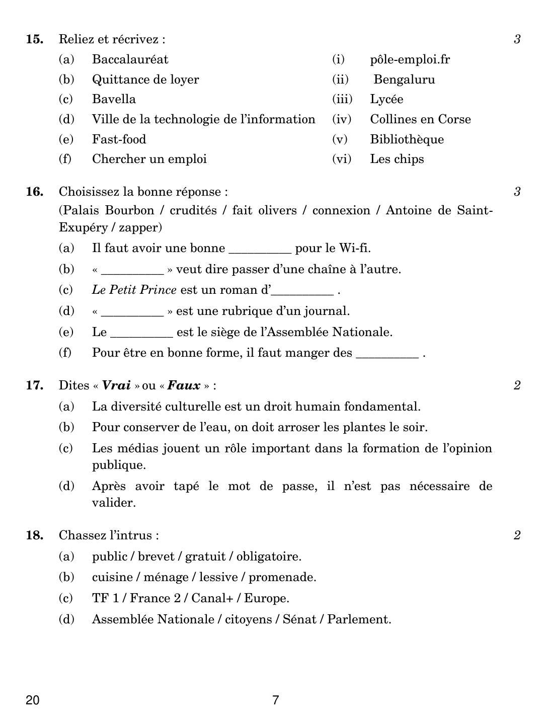 CBSE Class 10 20 FRENCH 2019 Question Paper - Page 7