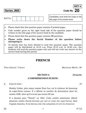 CBSE Class 10 20 FRENCH 2019 Question Paper