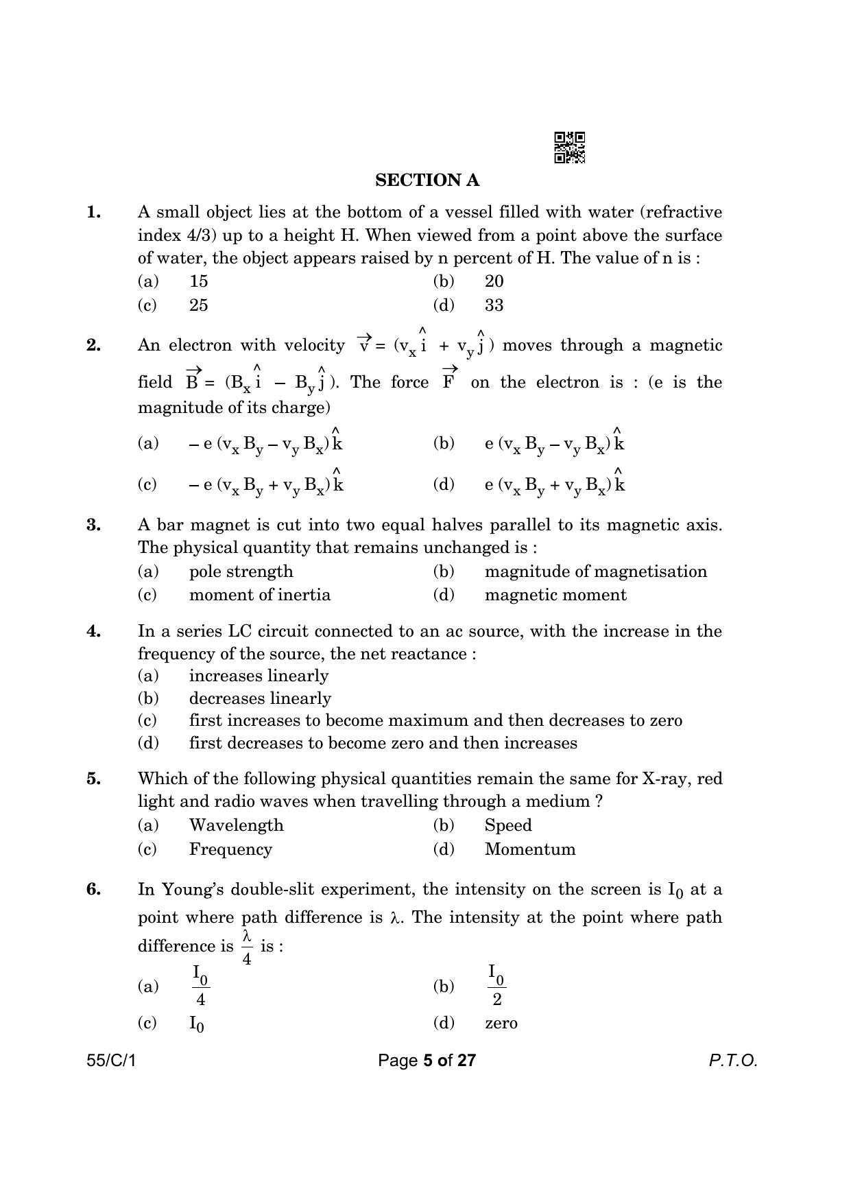 CBSE Class 12 55-1 Physics 2023 (Compartment) Question Paper - Page 5