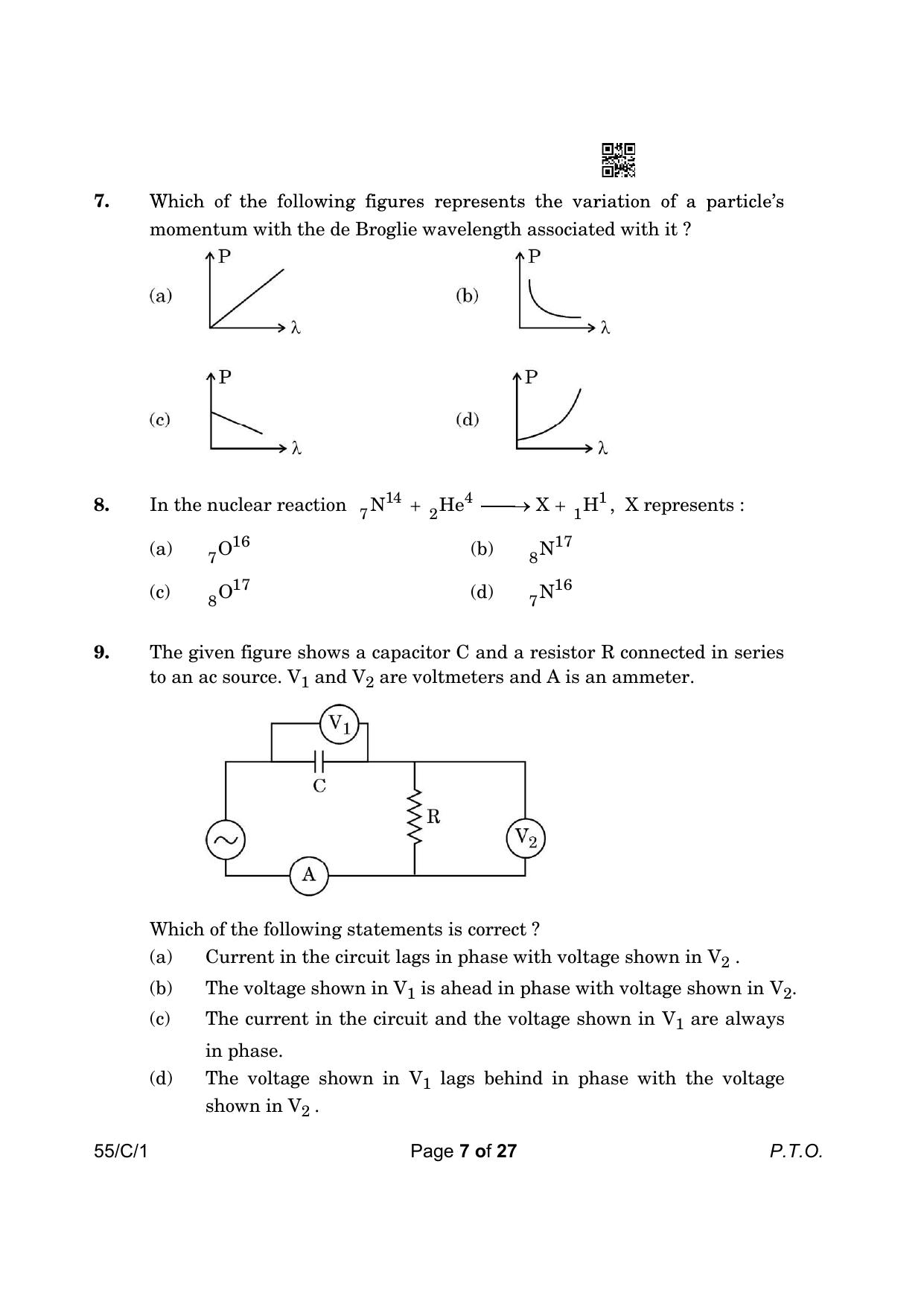 CBSE Class 12 55-1 Physics 2023 (Compartment) Question Paper - Page 7