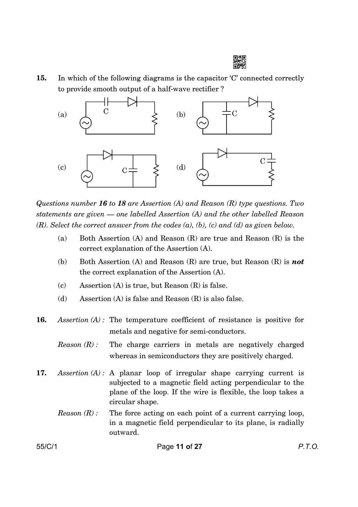 CBSE Class 12 55-1 Physics 2023 (Compartment) Question Paper - Page 11