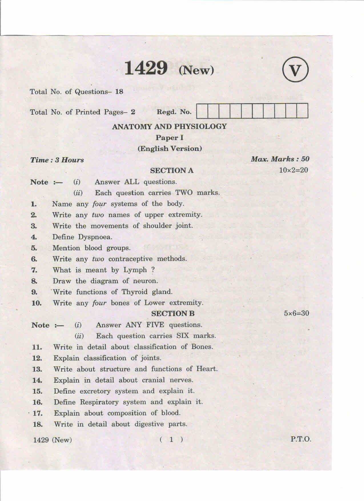 AP Inter. 2nd Year Vocational Question Paper May – 2019 - Anatomy and Physiology-I(New) (2) - Page 1