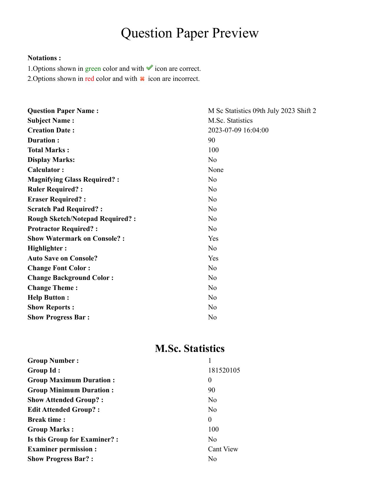 TS CPGET 2023 M Sc Statistics (Shift 2) Question Paper with Answer Key - Page 1