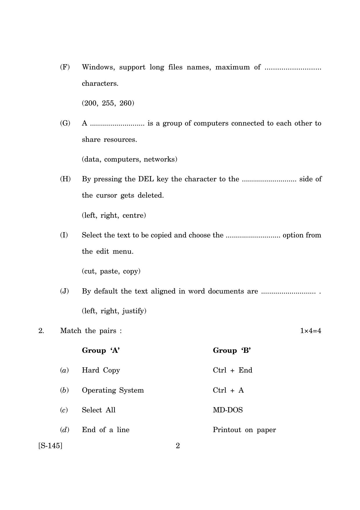 Goa Board Class 10 Word Processing  (June 2019) Question Paper - Page 2