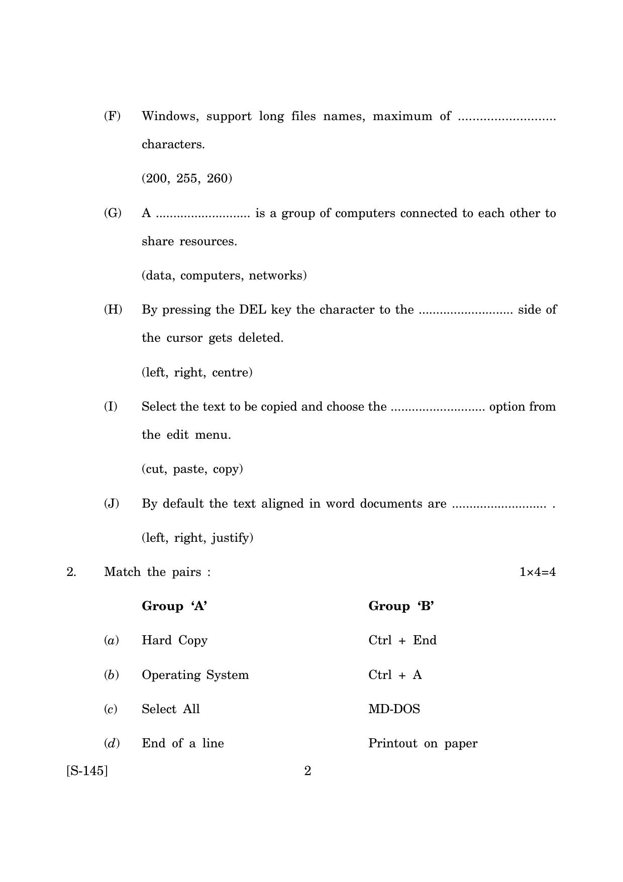 Goa Board Class 10 Word Processing (June 2019) Question Paper - Page 2