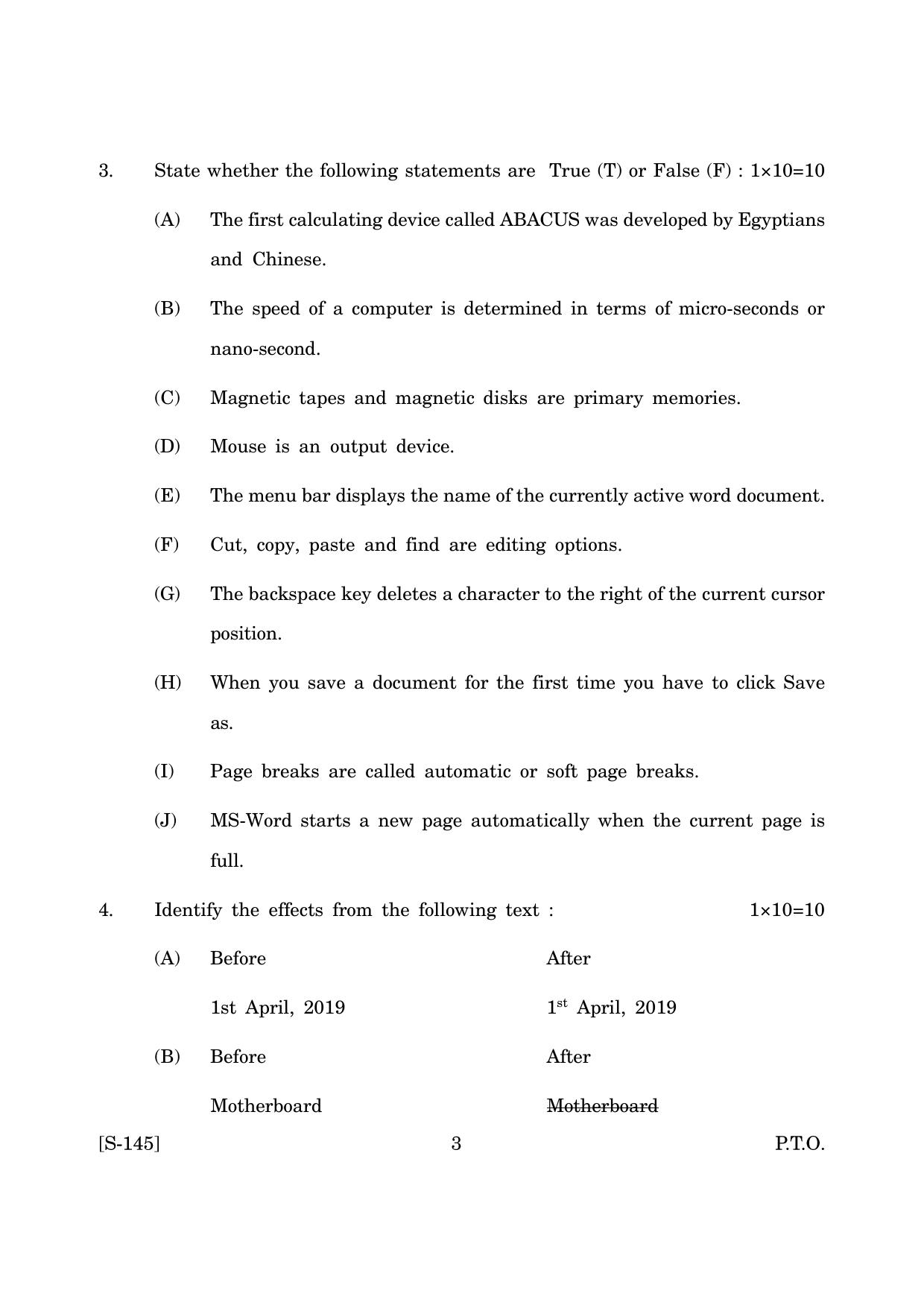 Goa Board Class 10 Word Processing (June 2019) Question Paper - Page 3
