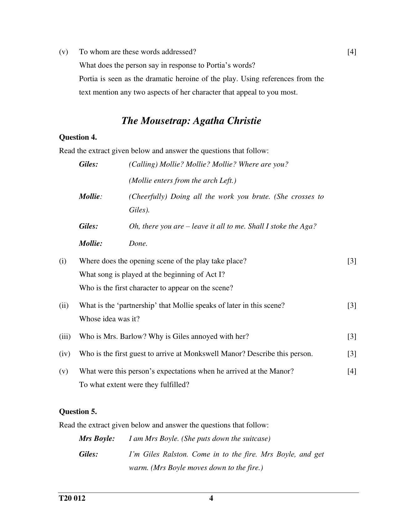 ICSE Class 10 English Paper II 2020 Question Paper - Page 4
