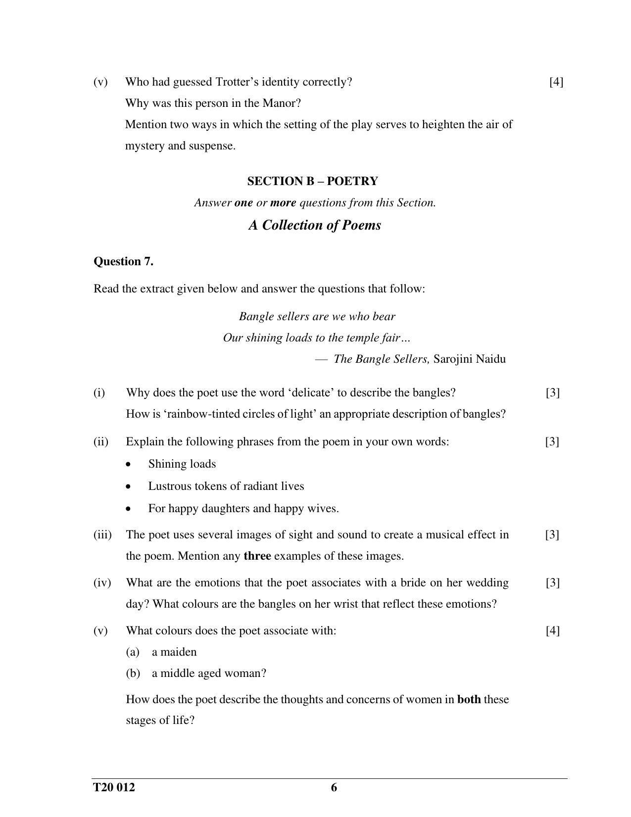 ICSE Class 10 English Paper II 2020 Question Paper - Page 6