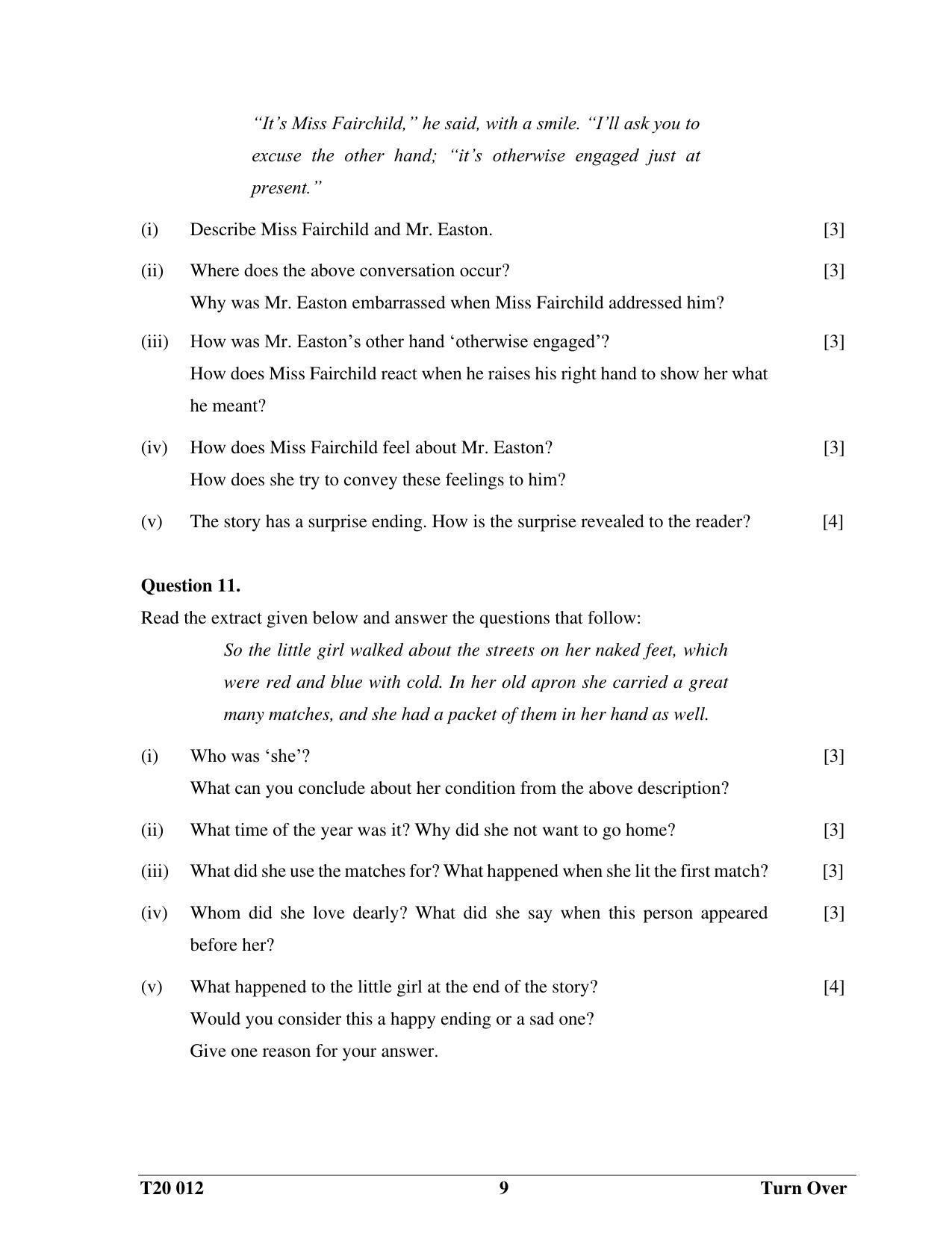 ICSE Class 10 English Paper II 2020 Question Paper - Page 9
