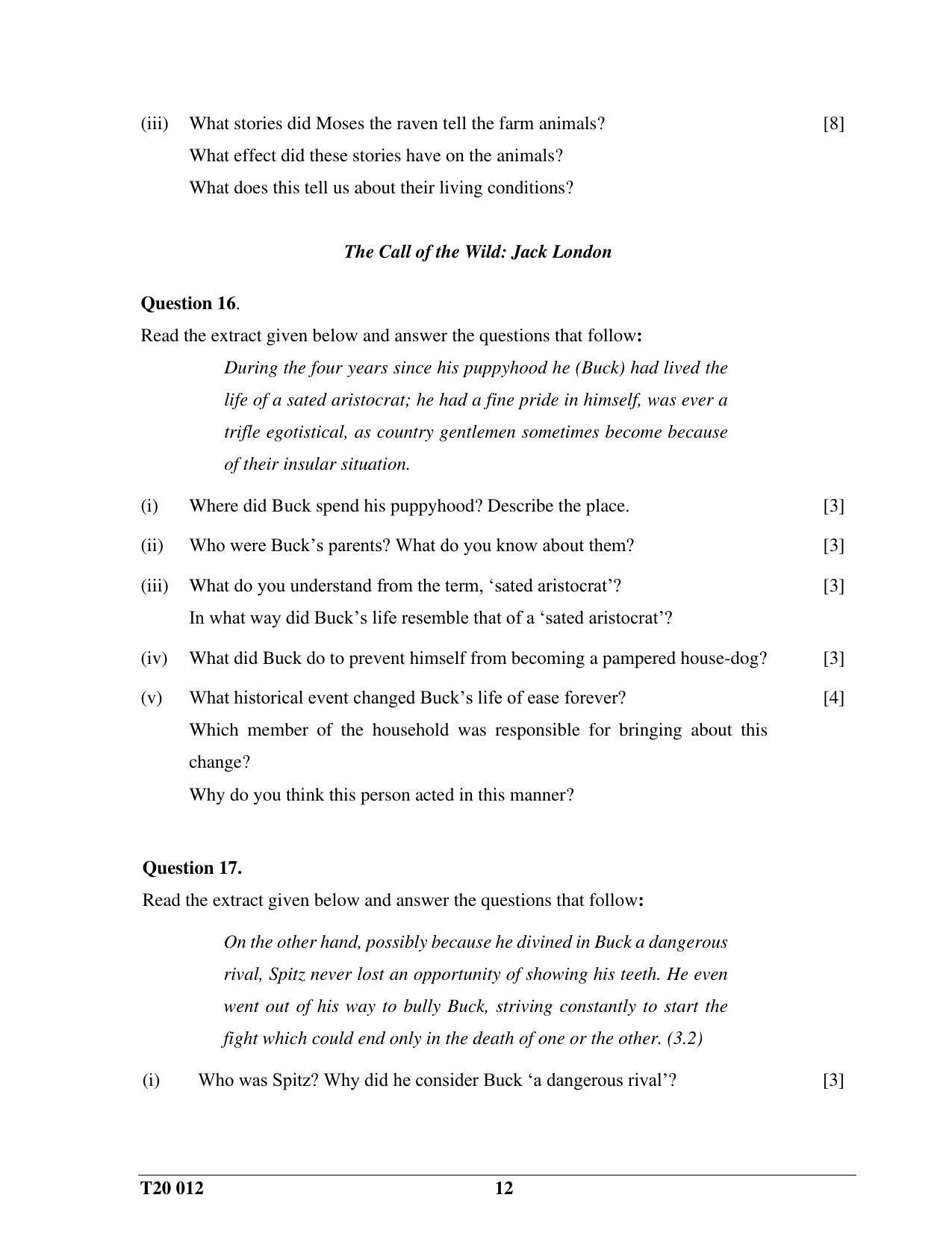 ICSE Class 10 English Paper II 2020 Question Paper - Page 12