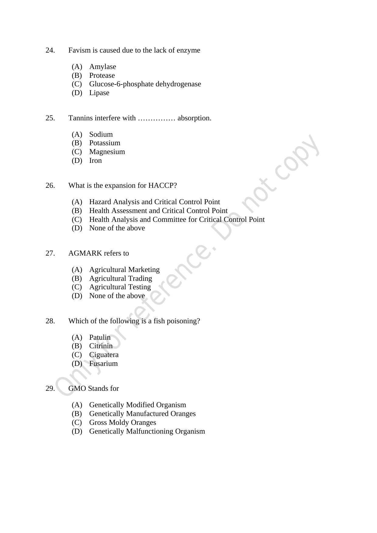 CUSAT CAT 2021 Food Science Question Paper - Page 5