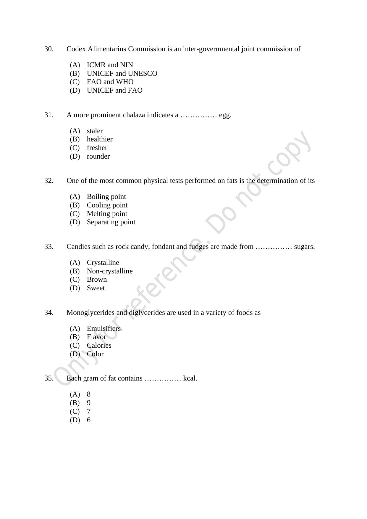 CUSAT CAT 2021 Food Science Question Paper - Page 6