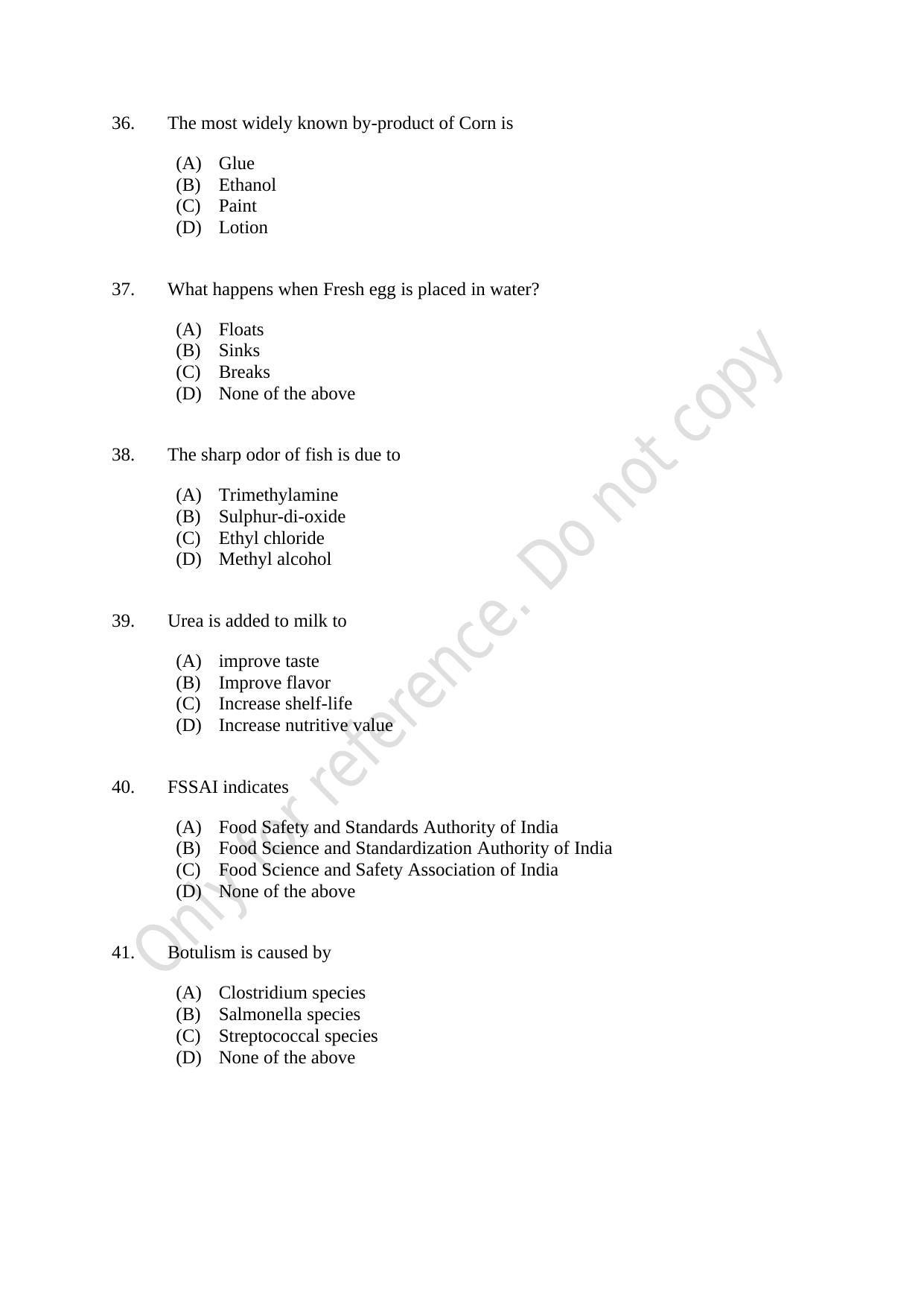 CUSAT CAT 2021 Food Science Question Paper - Page 7