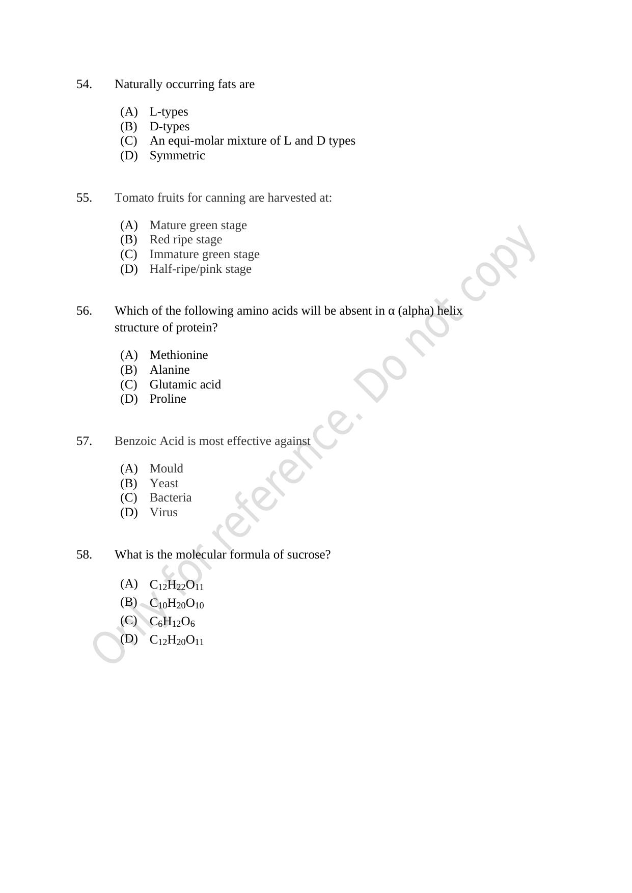 CUSAT CAT 2021 Food Science Question Paper - Page 10