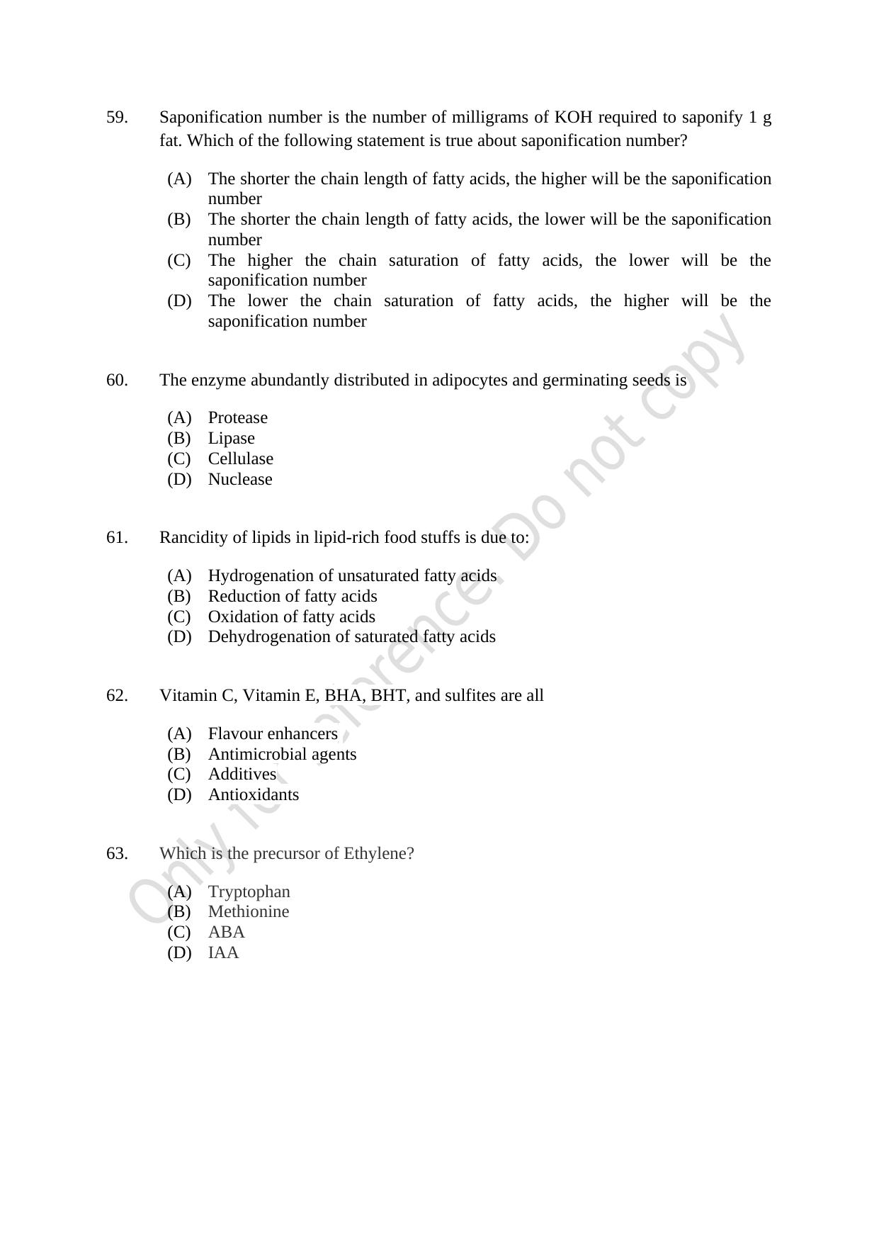 CUSAT CAT 2021 Food Science Question Paper - Page 11