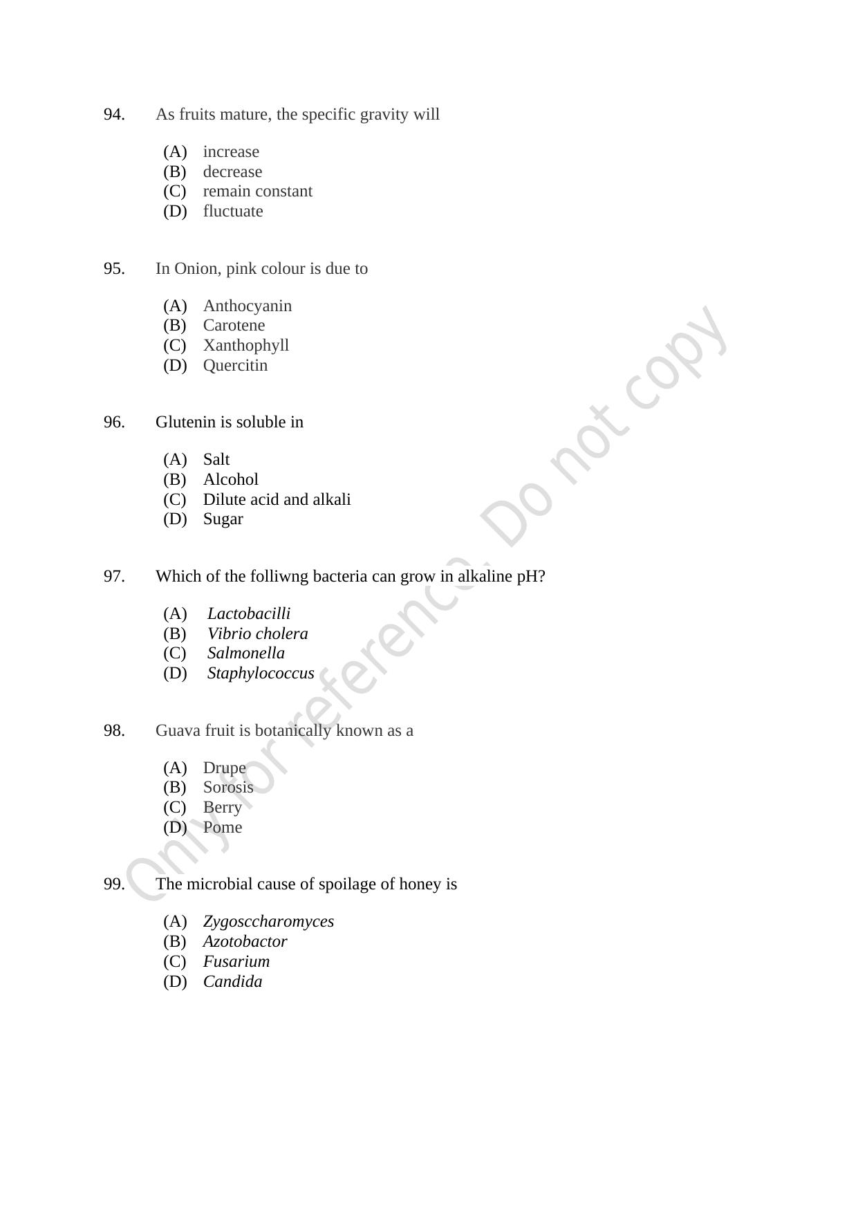 CUSAT CAT 2021 Food Science Question Paper - Page 17
