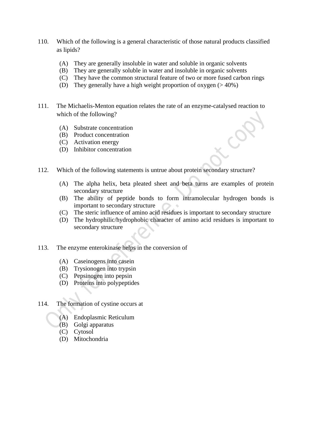 CUSAT CAT 2021 Food Science Question Paper - Page 20