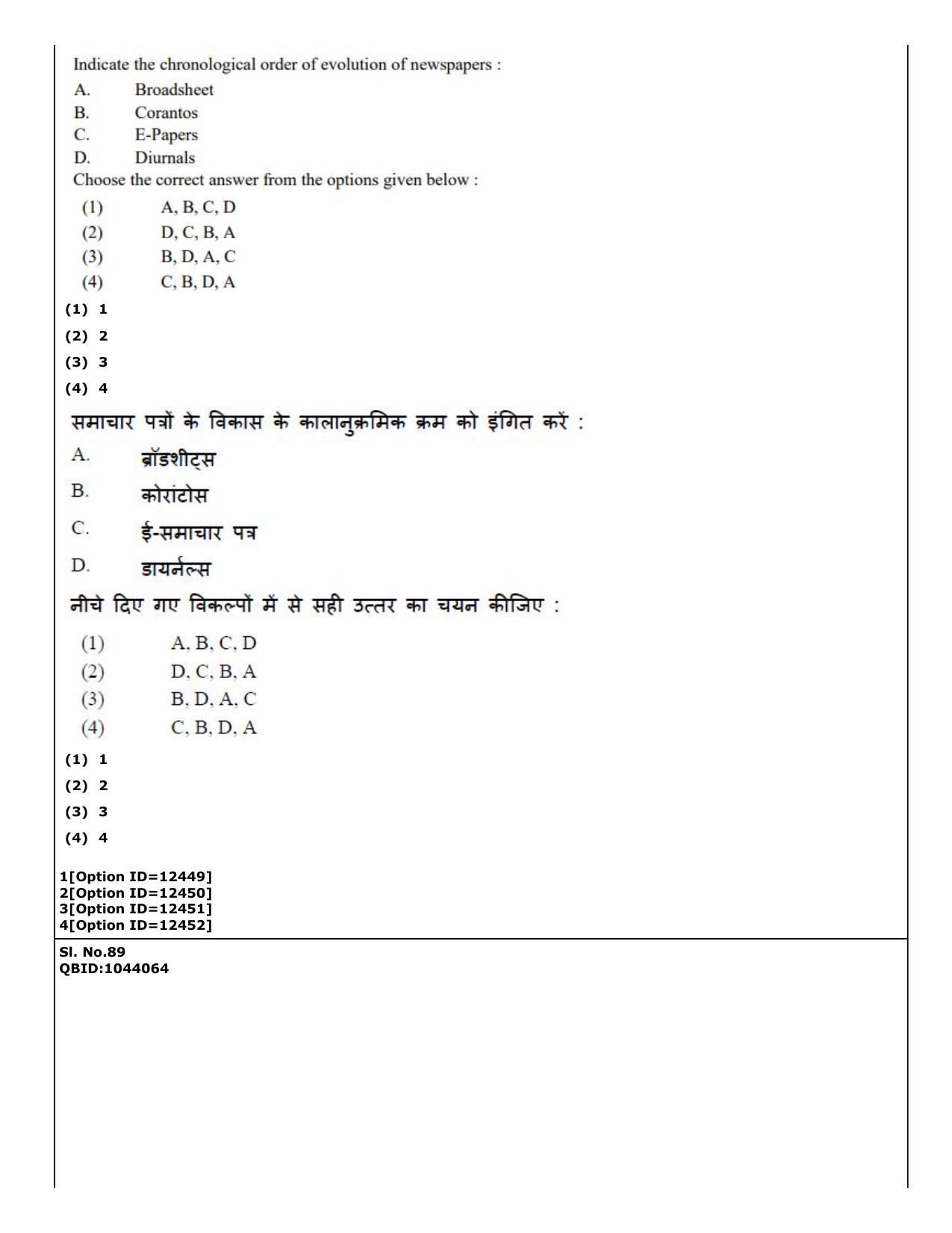 CUET (PG) 2022: PGQP-41 Mass Communication and Journalism (04-09-2022) Question Paper - Page 66