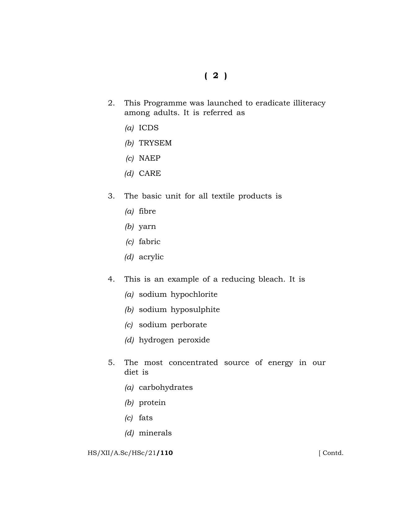 Meghalaya Board (MBOSE) Class 12 HOME SCIENCE (HS-XII-A.Sc-HSc-21) 2021 Question Paper - Page 2