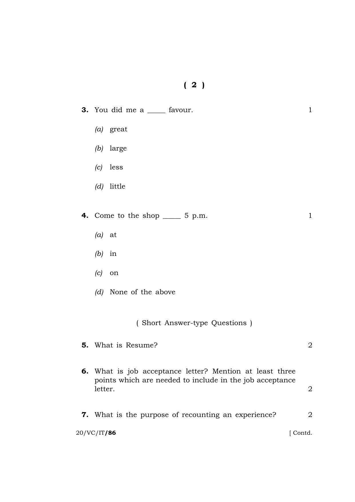 Meghalaya Board (MBOSE) Class 10 IT/ITeS ( Vocational Course ) 2020 Question Paper - Page 2