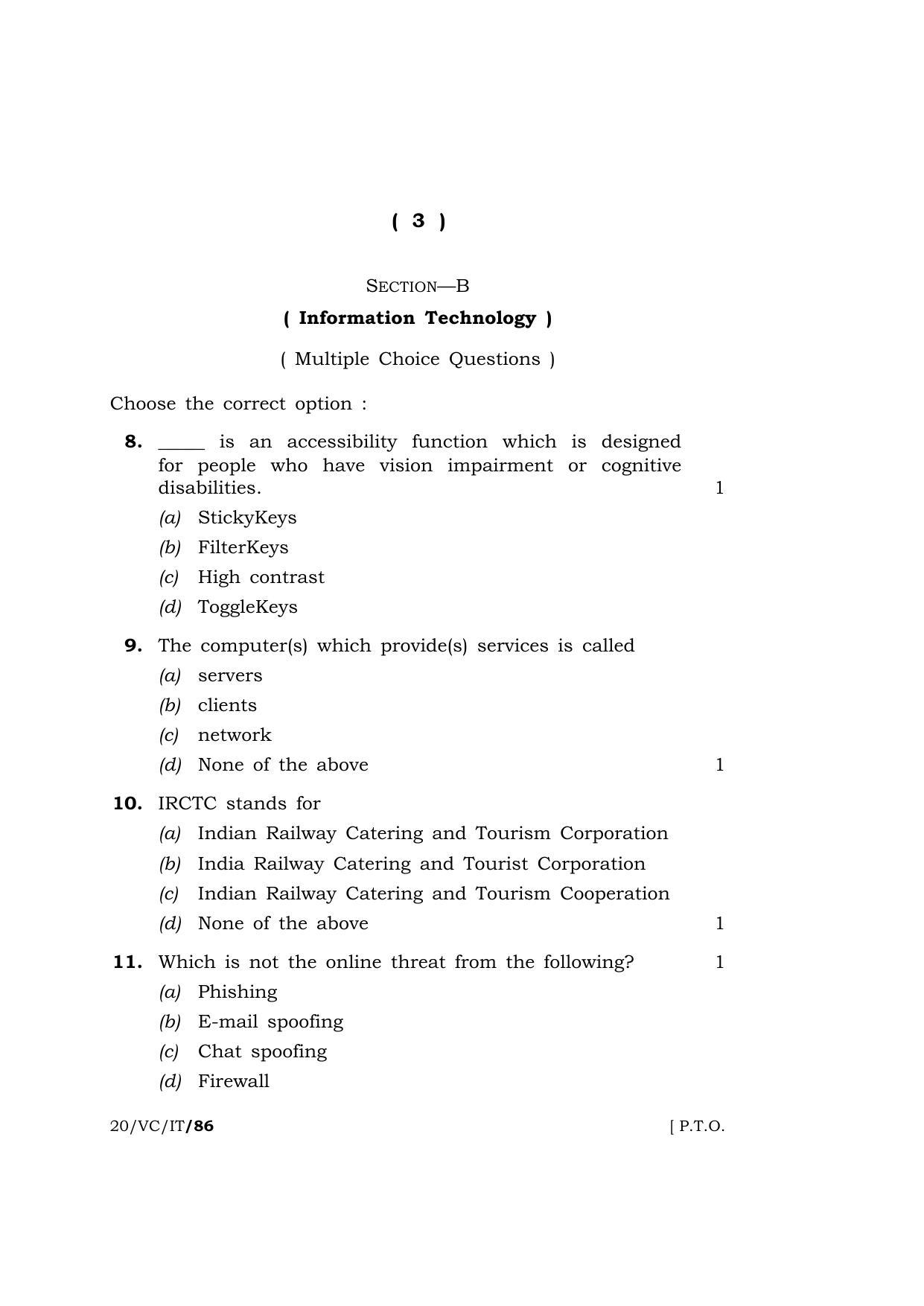 Meghalaya Board (MBOSE) Class 10 IT/ITeS ( Vocational Course ) 2020 Question Paper - Page 3