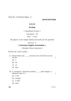 Meghalaya Board (MBOSE) Class 10 IT/ITeS ( Vocational Course ) 2020 Question Paper
